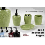 Kaela-set 4pz Accessori Bagno In Ceramica Porta Sapone Spazzolino Decoro Design 616297 -