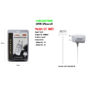 Maxtech-caricabatterie Da Viaggio Casa 30pin Iphone 3g/3s/4g/4s 5volt-1000ma Maxtech Ca-s005 -