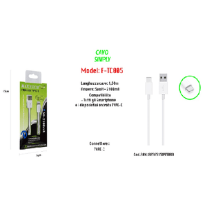 Maxtech-cavo Usb Per Ricarica Smartphone 1,50mt Simply 5volt - 2100ma Maxtech F-tc005 -