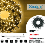 Wisdom-catena Luminosa 300 Luci Led Lucciole Luce Calda Cavo Verde Ip44 Xc-3101 -