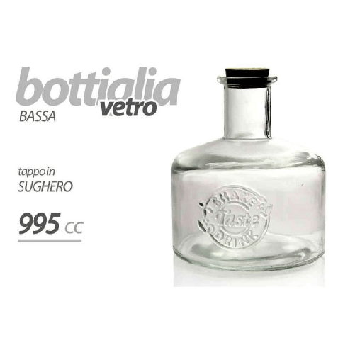 Kaela-bottiglia Bottiglietta Bassa Vetro Tappo Sughero Bomboniera 995cc Decorata 728280 -