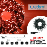 Wisdom-catena Luminosa 300 Luci Led Lucciole Luce Rosso Cavo Verde Ip44 Xc-4477 -