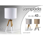 Kaela-lampada Abat Jour Ceramica 22x22x43cm Lumetto Tavolo Base Legno Trepiede 698743 -