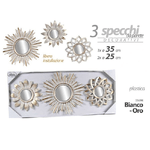 Kaela-set 3pz Specchi Da Parete Decorativi Bianco Oro 25/35cm Specchio Plastica 823923 -