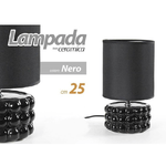 Kaela-lampada Abat Jour Da Tavolo Comodino E14 Base Ceramica Nero Lux 25x15 Cm 837395 -