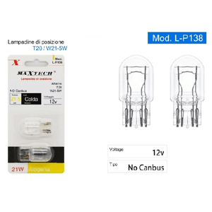 Maxtech-lampadine Di Posizione Auto T20 / W21-5w 12v Luce Calda Alogena No Canbus L-p138 -