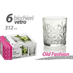 Kaela-set 6 Pz Bicchieri Decoro Old Fashion Vetro Trasparente Acqua Vino 312 Ml 791222 -