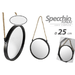 Kaela-specchio 25 Cm Con Corda Specchiera Parete Tondo Moderno Nero In Metallo 777042 -