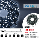 Wisdom-catena Luminosa 500 Luci Led Lucciole Luce Bianca Cavo Verde Ip44 Xc-3105 -