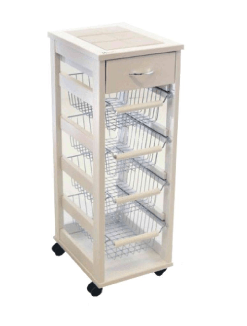 Carrello Vesuvio salvaspazio con piano in legno bianco