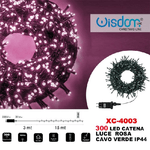 Wisdom-catena Luminosa 300 Luci Led Lucciole Luce Rosa Cavo Verde Ip44 Xc-4003 -