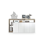 Buffet SEFRO - Ventosa unica con 4 ante e 4 nicchie, colore: bianco laccato e rovere