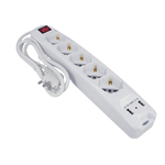 Ciabatta Elettrica USB, Multiprese Elettrica Con 2 USB 5V 2.1A, 5 Prese Schuko 2P+T 10/16A Bipasso, Con Interruttore