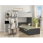 Vente-unique - Letto a castello 2 x 90 x 190 cm - con scrivania - Grigio, Bianco e Nero - Samuel