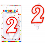 Trade Shop Traesio-candelina Candela Numero 2 Compleanno Bianca Bordo Rosso Candeline Torta Party -