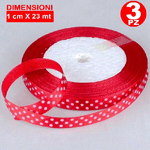 Trade Shop Traesio-3 Rotoli Nastro Rosso Pois Bomboniera Organza Raso Bobina Decorazioni Decoupage -