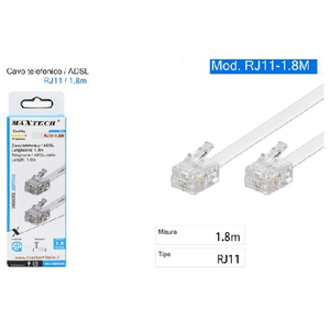 Maxtech-cavo Telefonico Adsl Rj11 Collegamento Telefonico Modem 20mbps 1.8 Mt Rj11-1.8m -