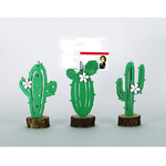 Trade Shop Traesio-portafoto Cactus Fiore 3pz Base Legno Decorazione Segnaposto Segnatavolo Bomboniera -