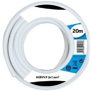 Trade Shop Traesio-cavo Elettrico Prolunga 20mt 2x1 Mm H05vv-f Matassa Filo Elettrico Bianco -