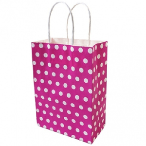 Trade Shop Traesio-6 Pezzi Busta Buste Da Regalo Shoppers In Carta Con Manici Fucsia Pois 21x14.5x8 -