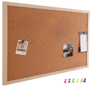 Trade Shop Traesio-pannello Bacheca Da Parete In Sughero Con Cornice Legno 60 X 90 Cm + 6 Puntine -