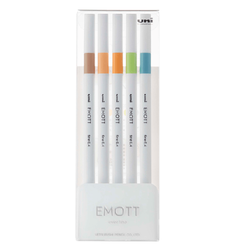 UNI-MITSUBISHI-Fineliner-Emott---tratto-0.4-mm---colori-assortiti-nature---Uni-Mitsubishi---conf.-5-pezzi