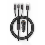 TechOneTech Caricabatteria da Auto 2x USB-A + Cavo MicroUSB 3 in 1 Lightning e USB-C - Nero