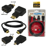 Trade Shop Traesio-3 In 1 Cavo Hdmi Full Hd 1080p 1.5 M + Adattatori Mini Hdmi E Micro Hdmi Dorati -