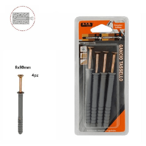 Trade Shop Traesio-set 4pz. Tasselli Fisher Viti Vite Chiodi Gancio Tassello Misura 8 X 80 Mm 69054 -