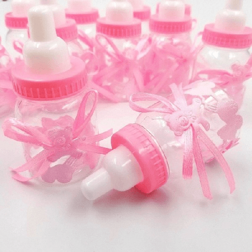 Trade Shop Traesio-12 X Bomboniera Portaconfetti Per Battesimo Nascita Bottiglia Biberon Rosa -