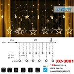 Wisdom-tenda Luminosa Natalizia 115 Led Con Stelle Luce Calda Cavo Trasparente Xc-3001 -