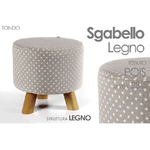 Kaela-pouf Sgabello Poggiapiedi Tondo Struttura Legno Tessuto Pois Crema 28x28cm 823558 -