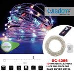 Wisdom-catena Luminosa 100microled A Batteria Cavo Silver Metal Luce Multicolore Xc-4286 -