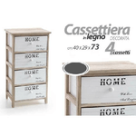 Trade Shop Traesio-cassettiera 4 Cassetti H 73 40x29cm Bianco Legno Naturale Arredamento Moderno -