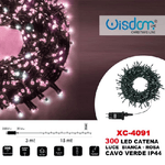 Wisdom-catena Luminosa 300 Luci Led Lucciole Luce Bianca + Rosa Cavo Verde Ip44 Xc-4091 -