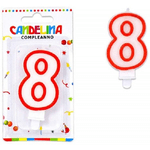 Trade Shop Traesio-candelina Candela Numero 8 Compleanno Bianca Bordo Rosso Candeline Torta Per Festa -