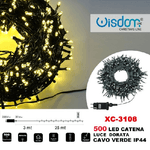 Wisdom-catena Luminosa 500 Luci Led Lucciole Luce Dorata Cavo Verde Ip44 Xc-3108 -