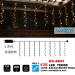 Wisdom-tenda Luminosa Natalizia 135 Led Luce Calda+rosso Fissa Cavo Trasparente Xc-4841 -