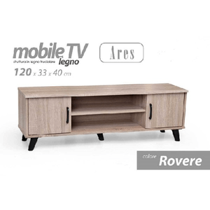 Trade Shop Traesio-mobile Porta Tv Ares Legno Rovere Moderno 120x33x40cm Con 2 Ripiani Ante 796500 -