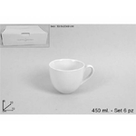 Trade Shop Traesio-set 6 Tazze In Porcellana Bianca Servizio Tazza Per Latte Colazione Mug 450ml -