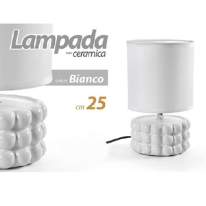 Trade Shop Traesio-lampada Abat Jour Tavolo Comodino E14 Base Ceramica Rilievo Lux 25 X 15cm 837418 -