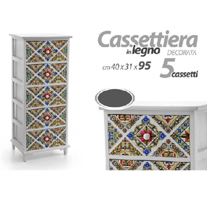 Trade Shop Traesio-cassettiera 5 Cassetti Comodino Legno Design Bianco Mediterraneo 40x31x95cm 829383 -