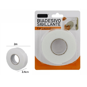 Trade Shop Traesio-rotolo Nastro Biadesivo Sigillante Bianco 2,4 Cm X 2 Metri Sigilla Ripara 69826 -