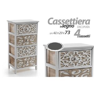 Trade Shop Traesio-mobile Cassettiera 4 Cassetti Decorati In Legno Bicolore 40 X 29 X 73 Cm 788208 -