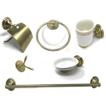 Cleafe-set Bagno Classico Oro Satinato Vetro 6pz Portarotolo Sapone Asciugamano 52644 -