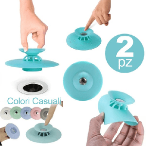 Trade Shop Traesio-set 2 Tappo Pop Up In Silicone 2in1 Per Lavello Lavandino Rete Cattura Capelli -