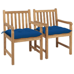 vidaXL Sedie da Giardino 2 pz con Cuscini Blu in Massello di Teak