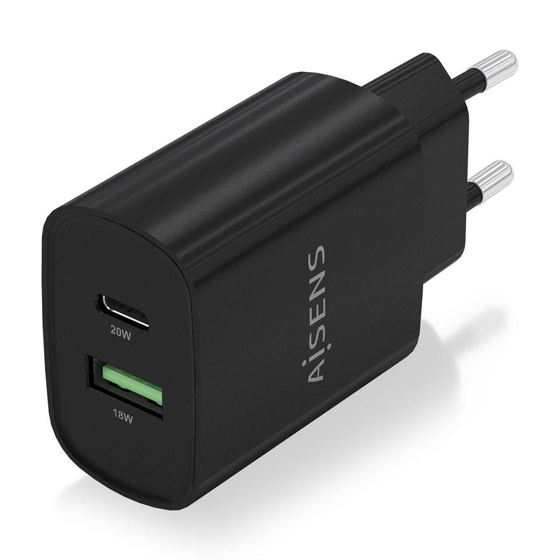 Aisens-Cargador-20W---1xUSB-C-PD3.0---1xUSB-A-QC3.0---Color-Negro