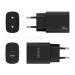 Aisens-Cargador-20W---1xUSB-C-PD3.0---1xUSB-A-QC3.0---Color-Negro