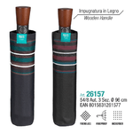 Perletti S.p.a. OMBRELLO PERLETTI UOMO MINI 54/8 AUTOMATICO BORDO RIGATO E IMPUGNATURA IN LEGNO D.96 cm - 26157